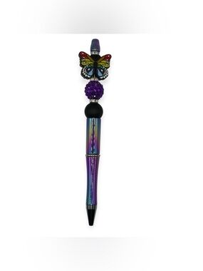 Handcrafted Butterfly Beaded Pen in Iridescent Purple